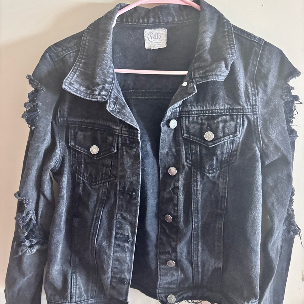 Ollio Black Jean Jacket Distressed Style